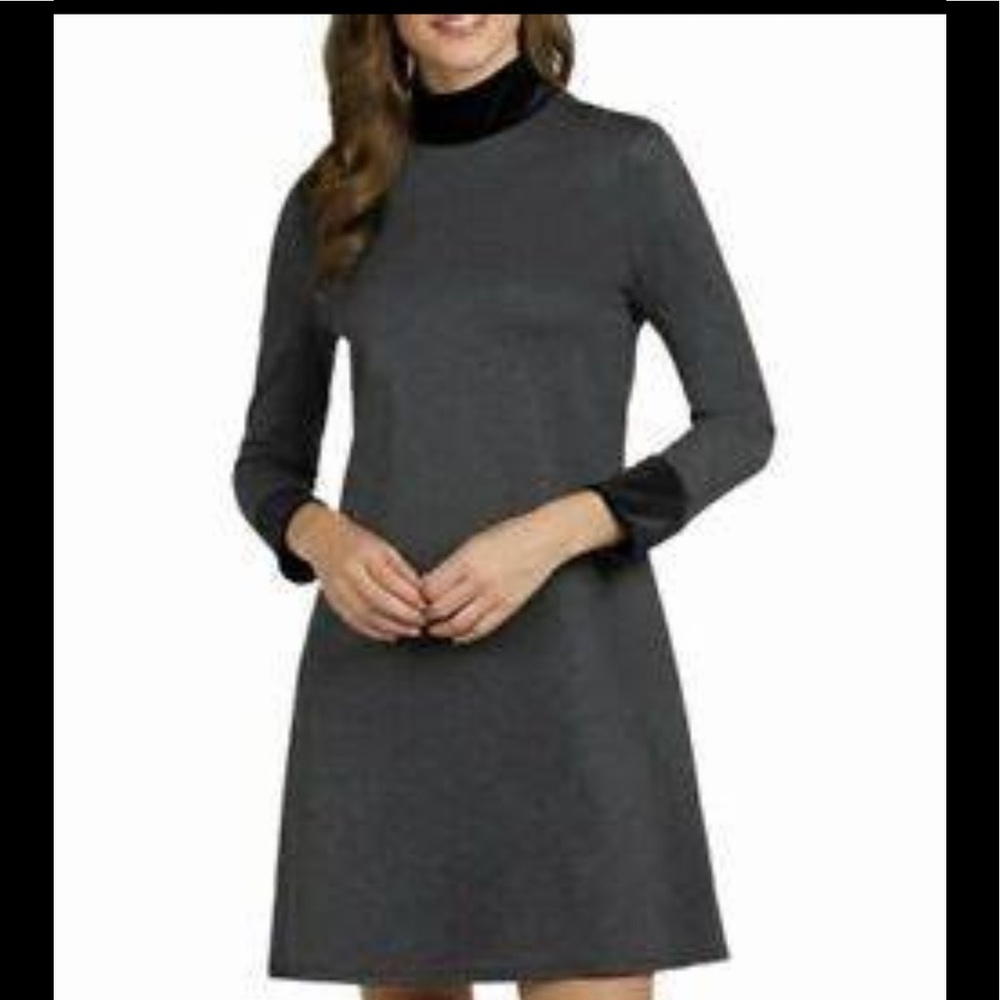Jude Connally S grey gray long sleeve sheath dress velvet cuffs & collar